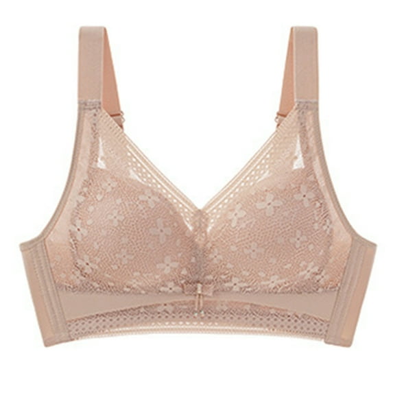 Bras for Plus Size Women Back-Smoothing Bra Feature V-Neck No Underwire Bra Style W-316 Hook and Eye Closure Padded Sports Bra Khaki 42