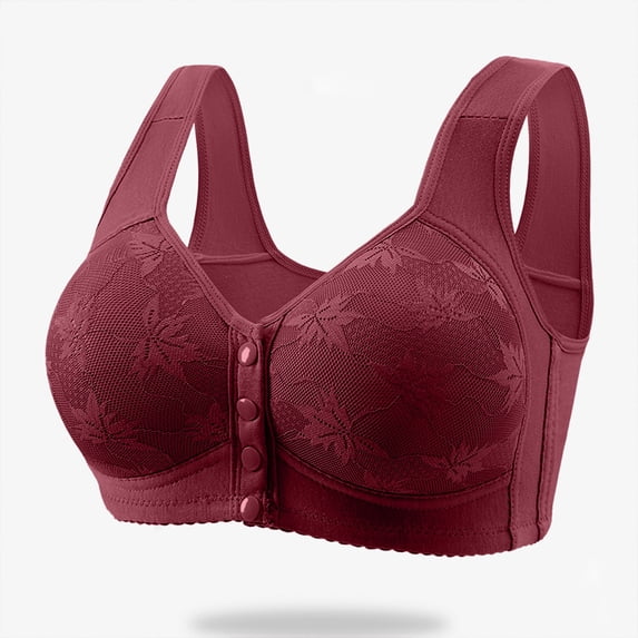 Yijfswar Bras for Senior Floral Lace Bras Plus Size Bra Wireless Front Closure Bras Tshirt Bra for Mom Grandma