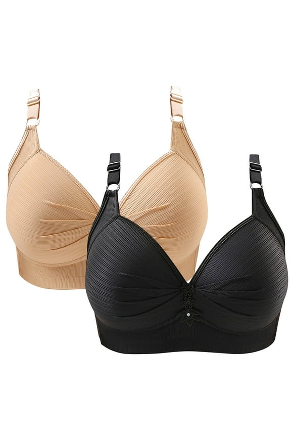 Bras for Women 2 Pack, No Underwire V Neck Full Coverage Bralettes for Women Cloud Feel Plus Size Everyday T Shirt Bra