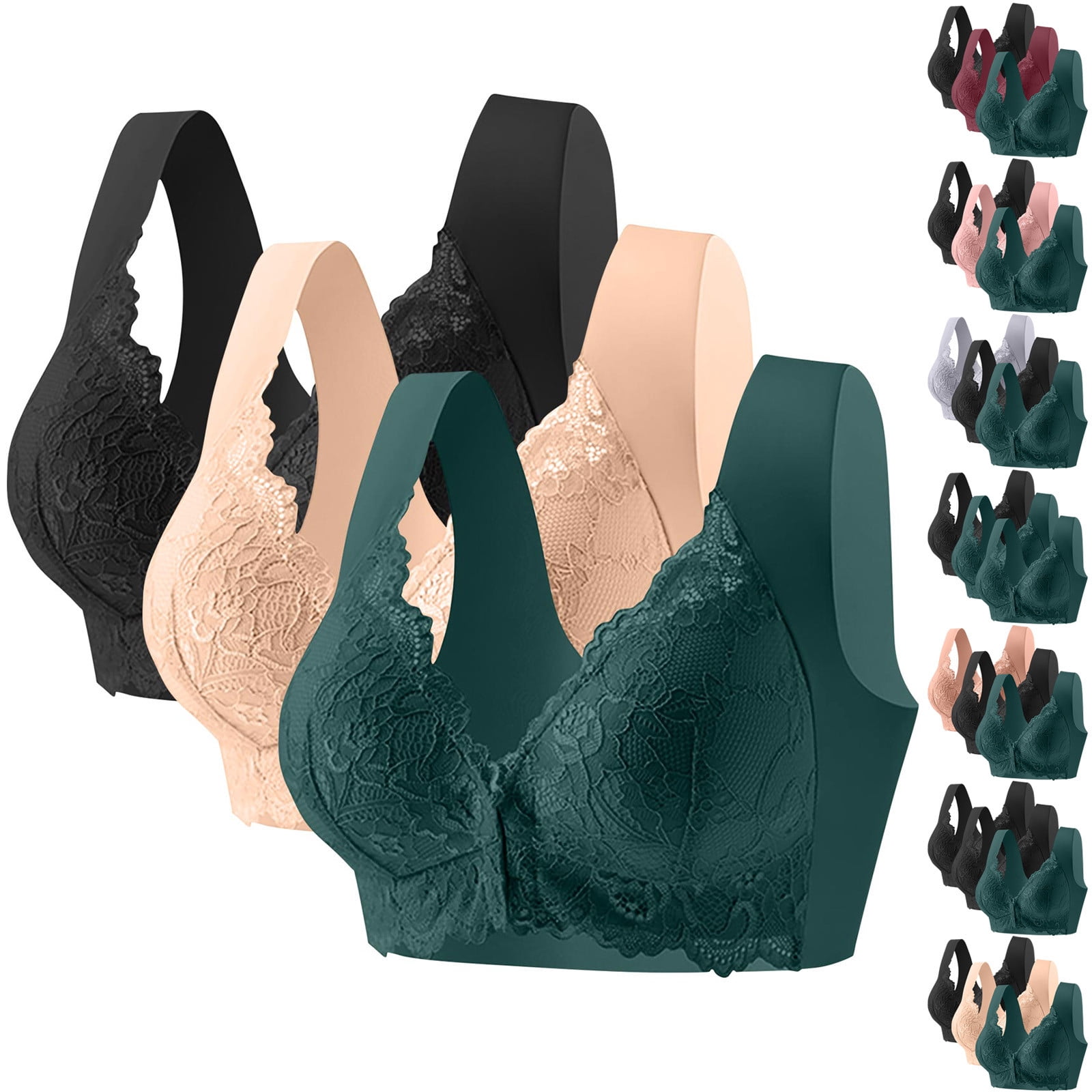 Bras for Women，3 Pk Bras Lace Patchwork Bra Wireless Underwear Bra ...