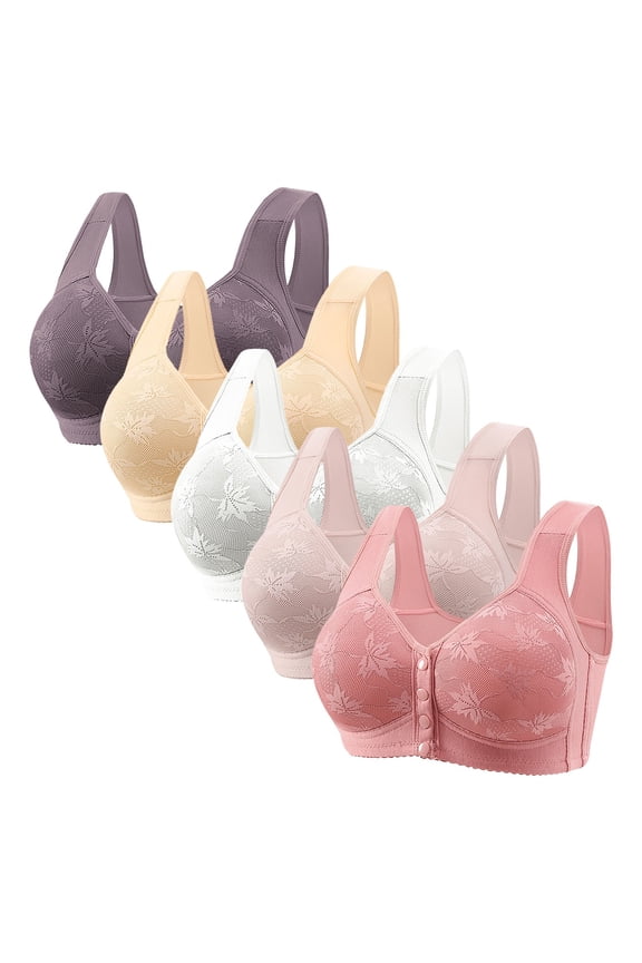 Bras for Women 5 Pack Plus Size Front Closure Full Coverage No Underwire Everyday Bras Comfort Lace Bras