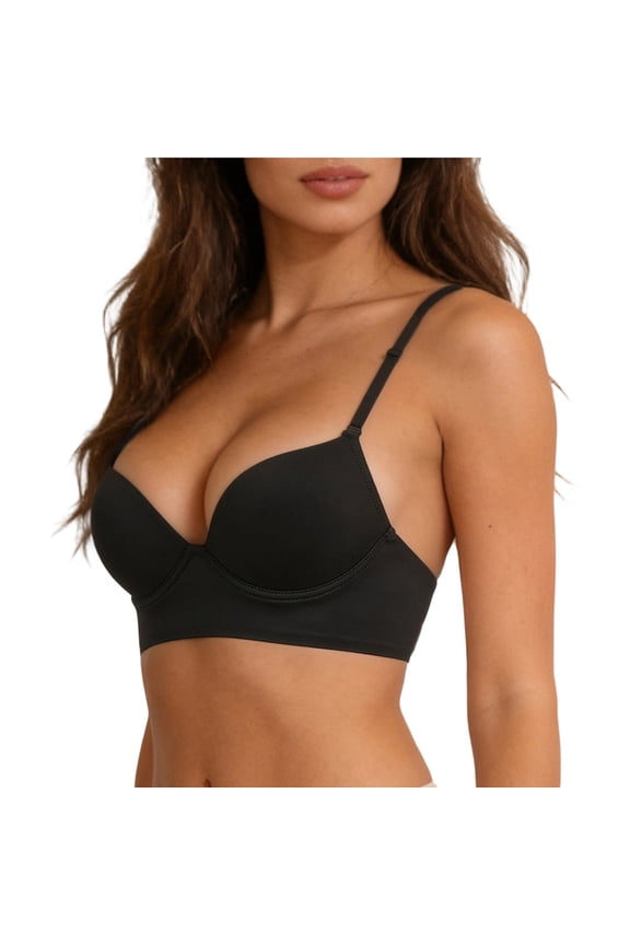 Bras for Women Bra 1Women's Low Back Bra Wire U Shaped Backless Bra Convertible Spaghetti Strap Seamless Sleeping Bralette Black 38