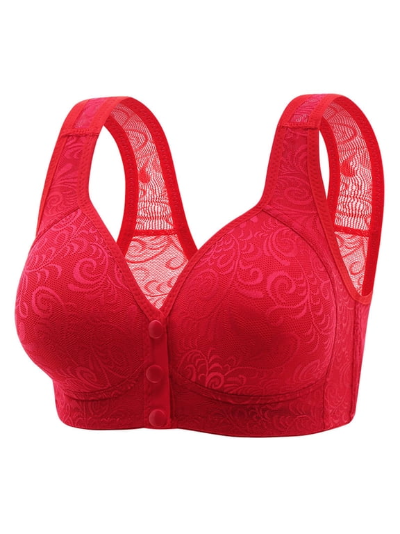 Bras for Women Bra Front Closure Non Steel Ring Seamless Adjustable Lace Edge Gathered Support for Yoga Sleep Red 36
