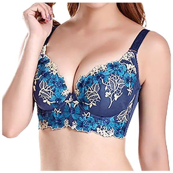 Bras for Women Bra for Women Embroidered Push Up Underwear with Adjustable Straps for Everyday Comfort and Lift Blue 32