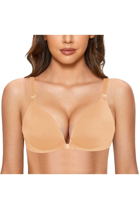 Bras for Women Bra for Women Front-Closing Seamless Unlined T-Back Wireless Bralette for Full Bust Support and Comfort White XL