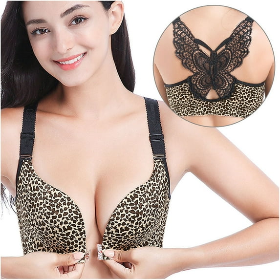 Bras for Women,Clearance Women Leopard Print Front Buckle Without Steel Ring Traceless Bra Underwear