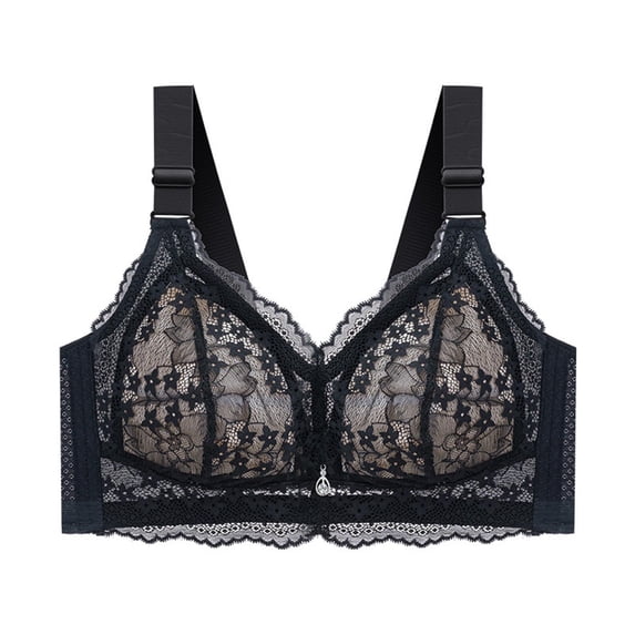 Bras for Women,Comfort Bra - Pattern Ribless Large Strap Jacquard Design with Four Support,Sports Bras for Women,Black,B