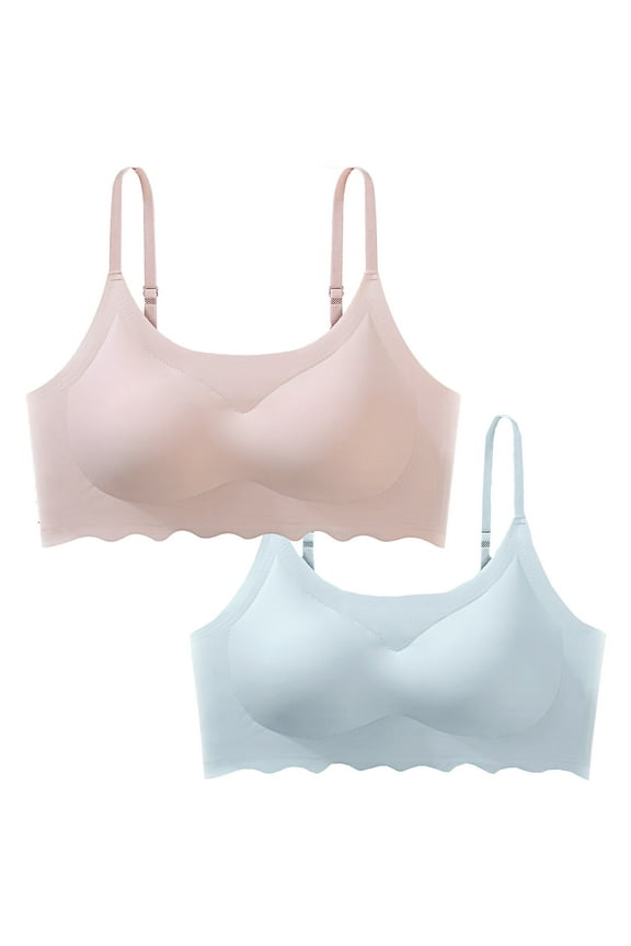 Bras for Women Comfort Bralettes Seamless Spaghetti Straps Everyday Bra Wireless Cozy Ice Silk Bras Cute Fashion Sleeping Bras 2 Pack