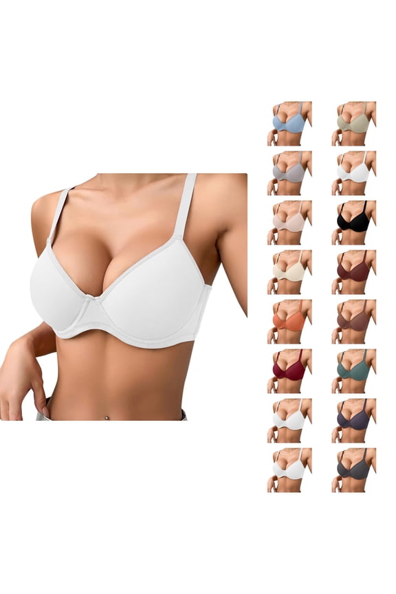 Bras for Women Comfort T-Shirt Bra Thin Solid Color Breathable Push Up Bra Triple Row Closure With Underwire for Women