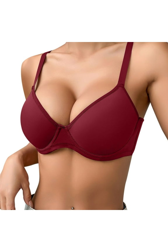 Bras for Women,Comfortable Breathable Push Up Underwire Bra Triple Layer Support For All Day Wear,Sports Bras for Women,Red,75C