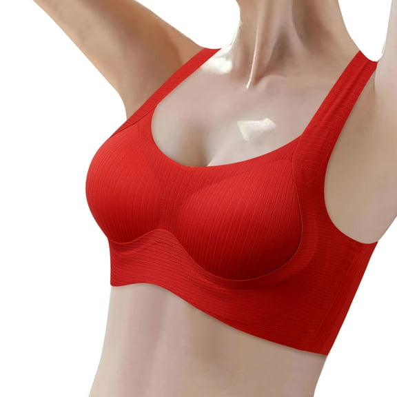 Bras for Women,Comfortable Shining Beauty Back Bra for Large Thin Sagging Side Support Without Steel Ring,Sports Bras for Women,Red,L