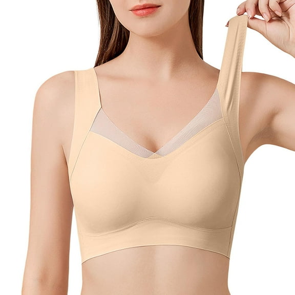Bras for Women,Comfortable Transparent Strap Cordless Backless Bra with Convertible Straps for Support,Sports Bras for Women,Beige,XL