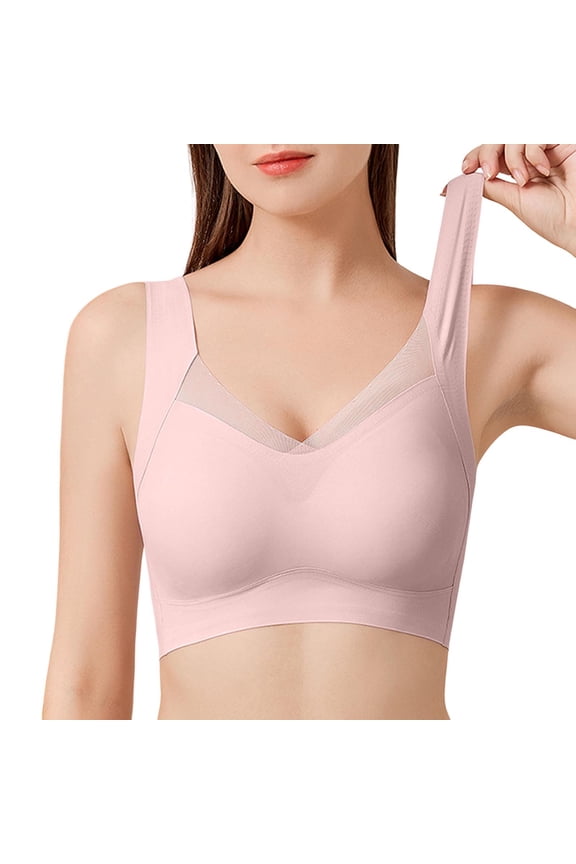 Bras for Women,Comfortable Transparent Strap Cordless Backless Bra with Convertible Straps for Support,Sports Bras for Women,Pink,XL