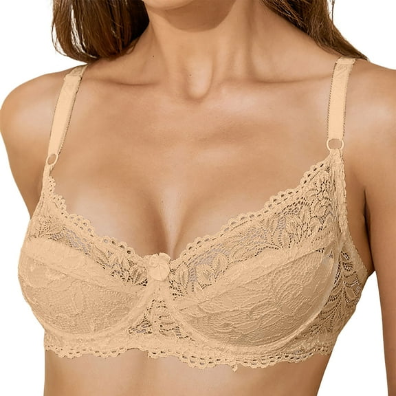 Bras for Women,Comfortable Underwire Lace Bra Adjustable Thin Cups For Everyday Wear And Versatile Styling,Sports Bras for Women,Beige,75B