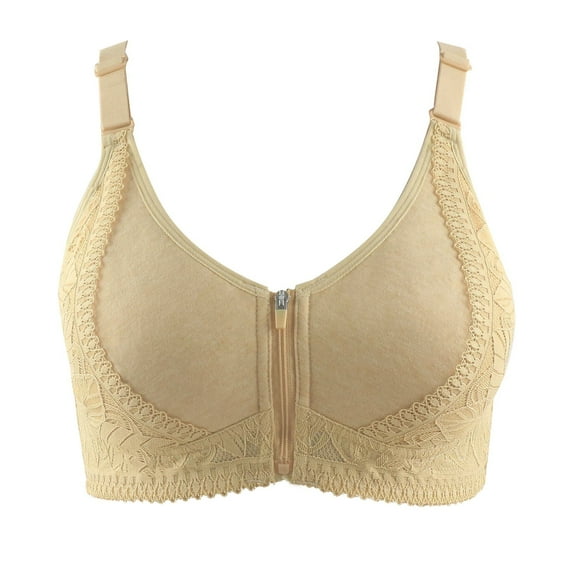 Bras for Women Custom Gym Push Up Elastic Straps Front Zipper Yoga Sports Bra For Women High Sports Bra on Clearance Beige 42