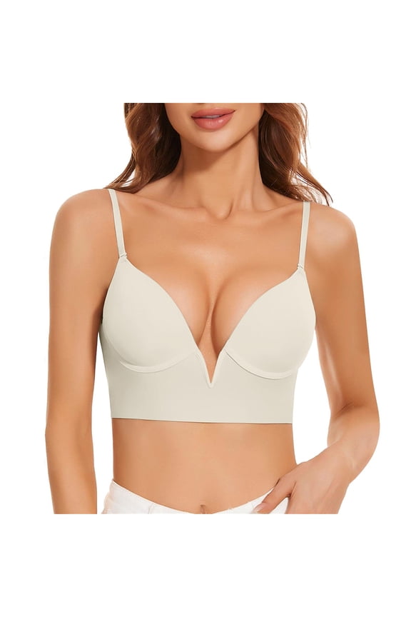 Bras for Women,Deep V Backless Bra Seamless Multiway Low Cut Underwire Support Comfort Everyday Wear,Sports Bras for Women,White,XL38/85ABC