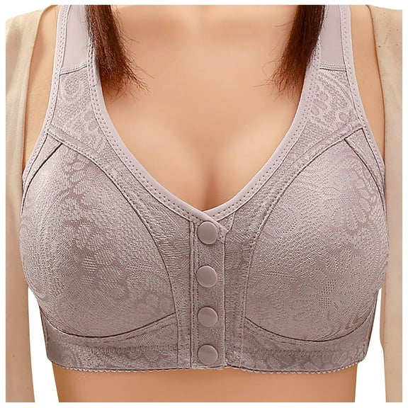 Bras for Women,Elderly Front Closure Comfort Bra Soft Fixed Cup Supportive Plus Size Seamless Thin Camisole Top,Sports Bras for Women,Purple,40