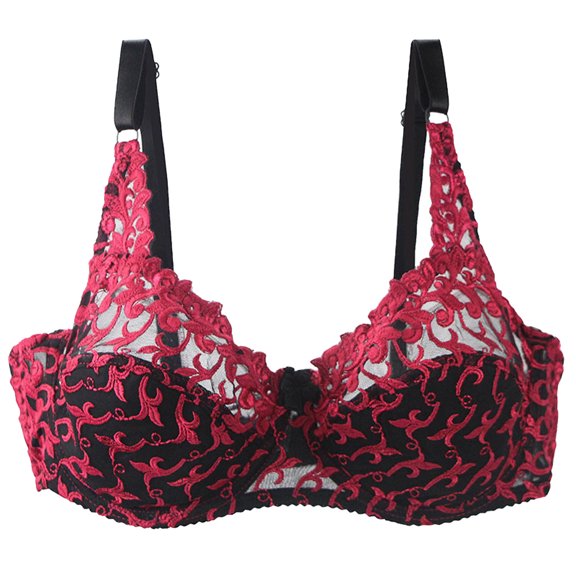 Bras for Women Elegant Lace Bra for Women with Curves— Plus Size Underwear for Everyday Confidence Red 90C