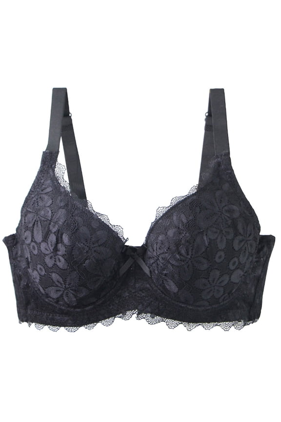 Bras for Women European Lace Push Up Bra with Underwire Support for Daily Wear Comfortable Fit and Elegant Detailing in Everyday Black 80C