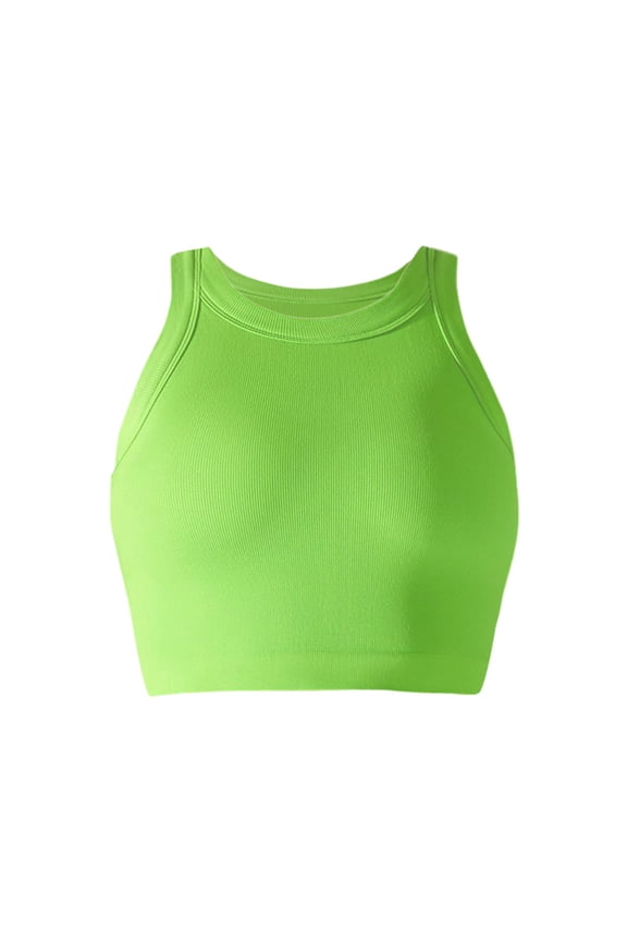 Bras for Women,Fashion Seamless Fluorescent Knit Yoga Bra Solid Color Semi Fixed Cup Sleeveless Workout Top,Sports Bras for Women,Green,L
