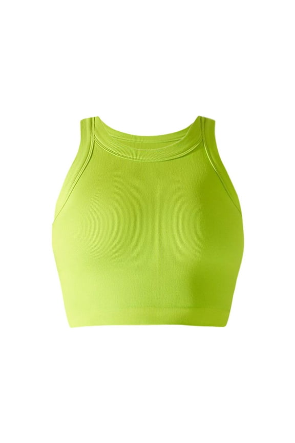 Bras for Women,Fashion Seamless Fluorescent Knit Yoga Bra Solid Color Semi Fixed Cup Sleeveless Workout Top,Sports Bras for Women,Yellow,L