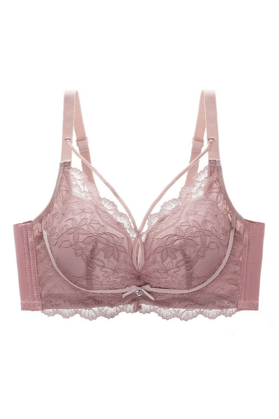Bras for Women Floral Lace Embriodery Push Up Full Coverage Seamless Underwire No Padded Comfortable Everyday Bra,Pink,36 B