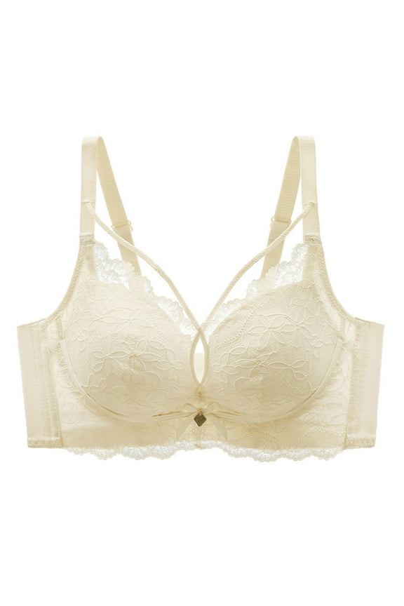 Bras for Women Floral Lace Embriodery Push Up Full Coverage Seamless Underwire No Padded Comfortable Everyday Bra,White,36 B