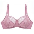 thumbnail image 1 of Bras for Women Floral Lace Plus Size Underwire Full Coverage Push Up Wireless Seamless Unlined Non Padded Minimizer Bra,Pink,42 B, 1 of 4
