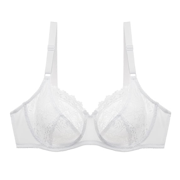 Bras for Women Floral Lace Plus Size Underwire Full Coverage Push Up Wireless Seamless Unlined Non Padded Minimizer Bra,White,38 B
