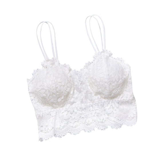 Bras for Women Floral Lace Wireless Bralette Double Thin Straps with Full Coverage White M