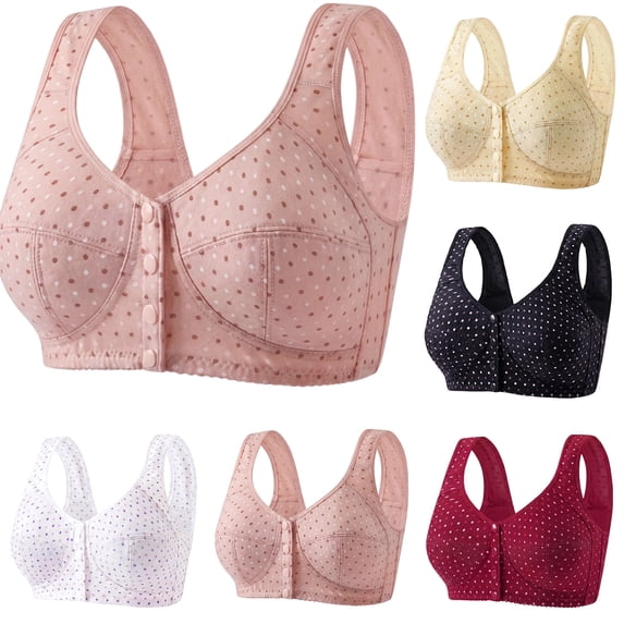 Bras for Women Floral Plus Size Bra Wireless Front Closure Bras for Senior Polka Dots Comfort Tshirt Bra Watermelon Red 40