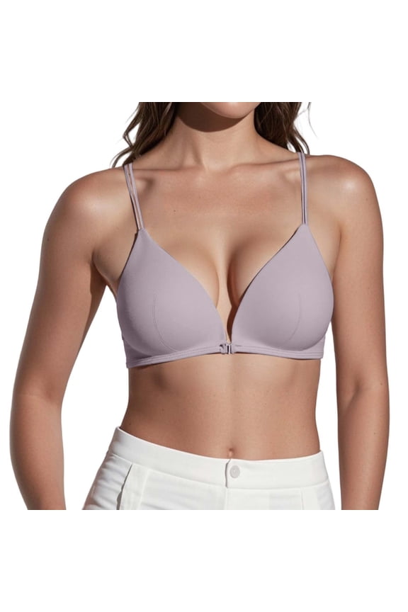 Bras for Women,French Triangle Cup Seamless Bra for Women Front Closure Slim Straps Thin Summer Comfort Daily Wear,Sports Bras for Women,Grey,M