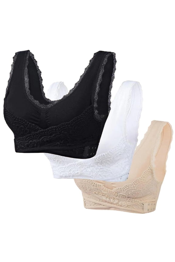 Bras for Women,Front Buckle Lace Edge Seamless Movement Yoga Sleep Bra for Support and Comfort 3PCS,Sports Bras for Women,BK2,3XL