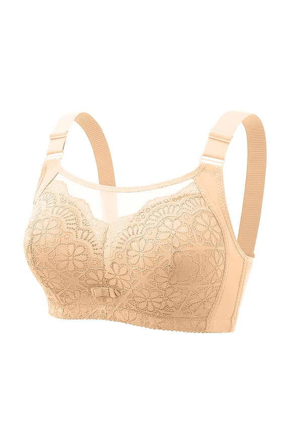 Bras for Women,Front Buckle Lace Edge Seamless Movement Yoga Sleep Bra for Support and Comfort,Sports Bras for Women,Beige,44