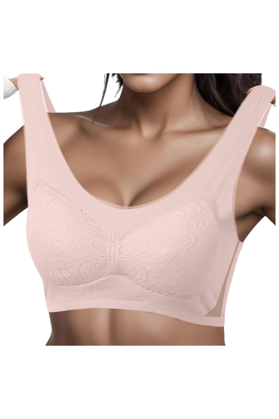 Bras for Women,Front Buckle Lace Edge Seamless Movement Yoga Sleep Bra for Support and Comfort,Sports Bras for Women,Pink,L