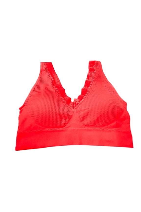 Bras for Women,Front Buckle Lace Trim Seamless Yoga Bra for Movement Sleep and Comfortable All Day Wear,Sports Bras for Women,Red,L