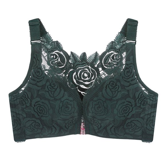 Bras for Women,Front Buckle Lace Trim Seamless Yoga Bra for Movement Sleep and Comfortable Support,Sports Bras for Women,Dark Green,38/85E