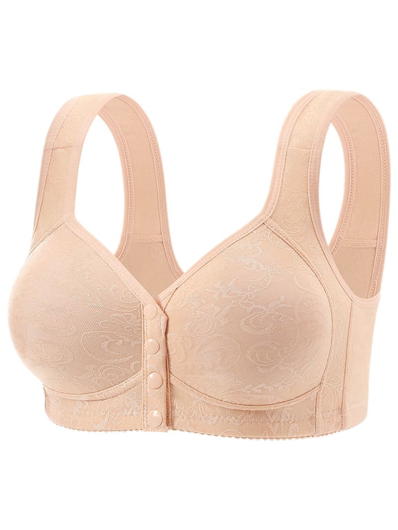 Bras for Women Front Closure Full Coverage Snap Closing Bra Push Up No Underwire Bras With Support Khaki 38