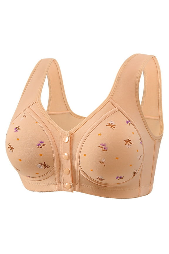 Bras for Women Front Closure Snap Closing Bralettes Plus Size Gathered Breathable Print Bra