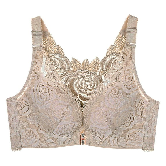 Bras for Women,Front Side Buckle Lace Edge Adjustable Movement Seamless Gathering Yoga Sleep Large Bra,Sports Bras for Women,Light Gray,40/90D