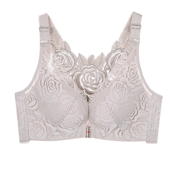 Bras for Women,Front Side Buckle Lace Edge Movement Seamless Gathering Yoga Sleep Large Bra for Comfort,Sports Bras for Women,Light Gray,42C