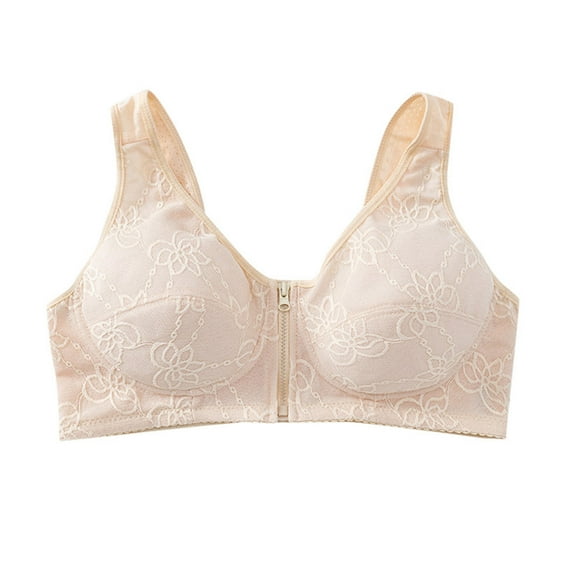 Bras for Women,Front Zipper Lace Edge Movement Seamless Gathering Adjustment Yoga Sleep Large Bra,Sports Bras for Women,Khaki,36