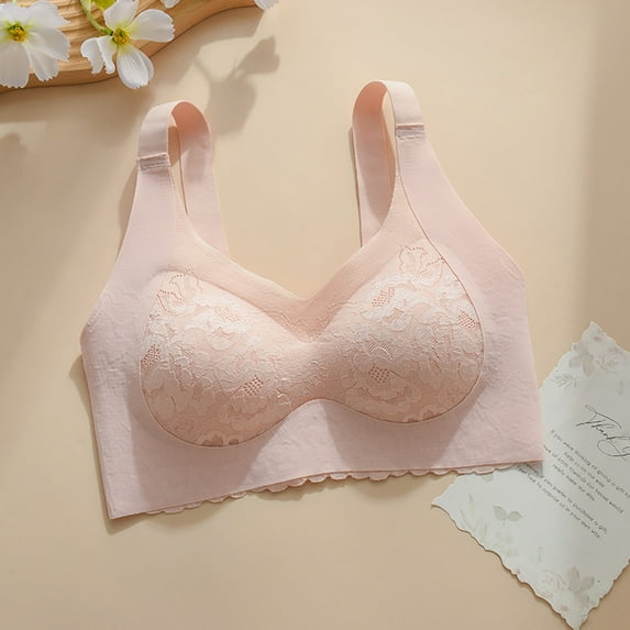 Bras for Women Full Coverage Plus Size Women Seamless Sports Bra Wirefree Yoga Bra With Removable Pads(Beige,L) on Clearance