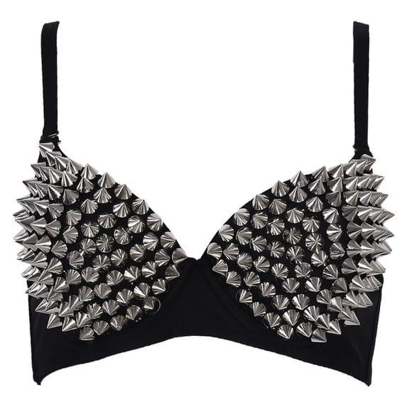 Bras for Women Full Coverage Studded Metal Punk Dance Dress Nightclub Outfit Strapless Comfortable Push Up Bra