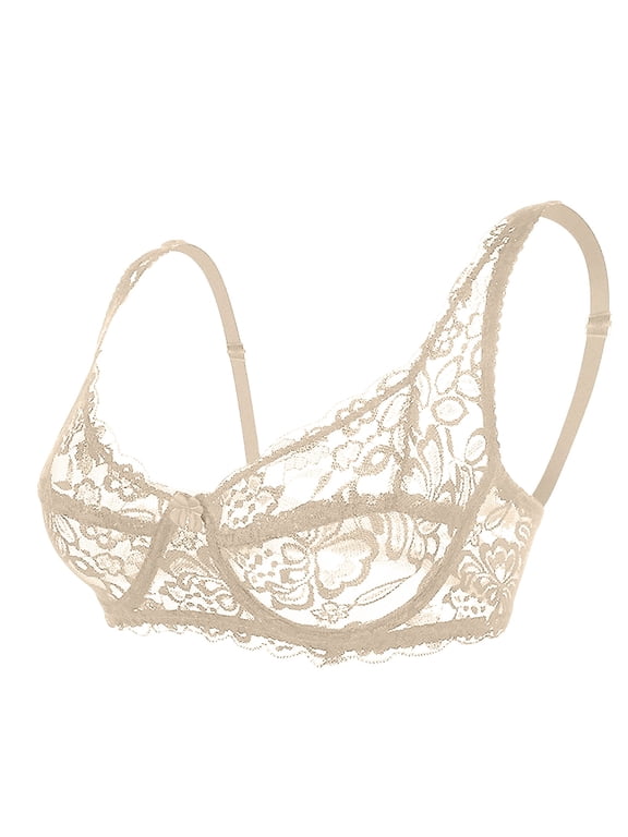 Bras for Women Full Coverage Underwire Lace Floral Unlined Unpadded Plus Size Comfortable Push Up Bra