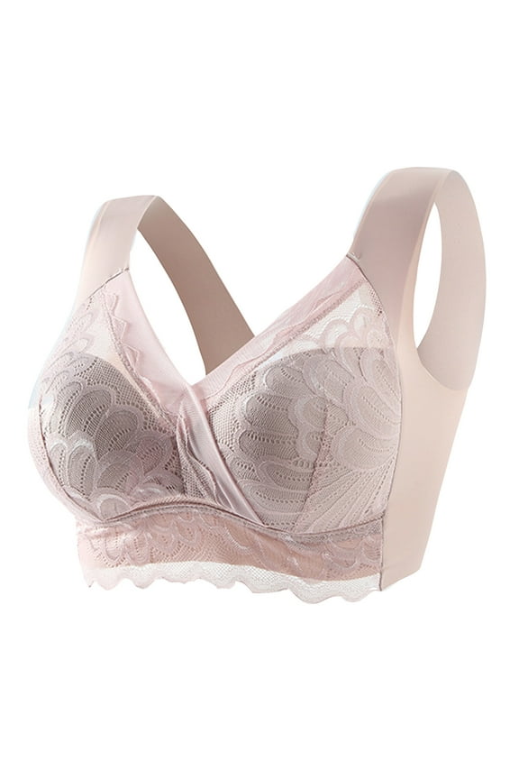 Bras for Women Full Figure Minimizer Plus Size Wire Free Beauty Lace Padded Full Coverage Cute Wide Strap Lift Up Bra,Pink,48B