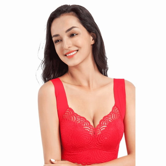 Bras for Women GaThRRgYP Women's Plus Size Unadjustable Sports Extra-Elastic Breathable Lace Trim Bra