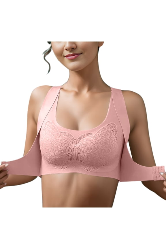 Bras for Women Gym Bra Women's Front Side Buckle Lace Edge Without Steel Ring Movement Seamless Gathering Adjustment Yoga Sleep Large Bra