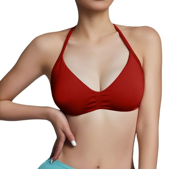 Bras for Women,Influence Strappy Sports Bra For Women Backless Padded Support Workout Yoga Gym Wear With Removable Cups,Sports Bras for Women,Wine,XL