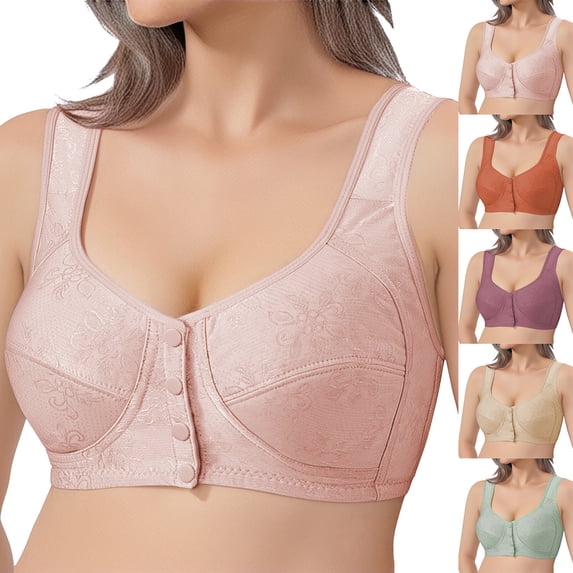 Bras for Women JIANLAI Front Closure No Underwire Seamless Fall Comfy Breathable Bras for Older Women Push Up Bralettes Light green